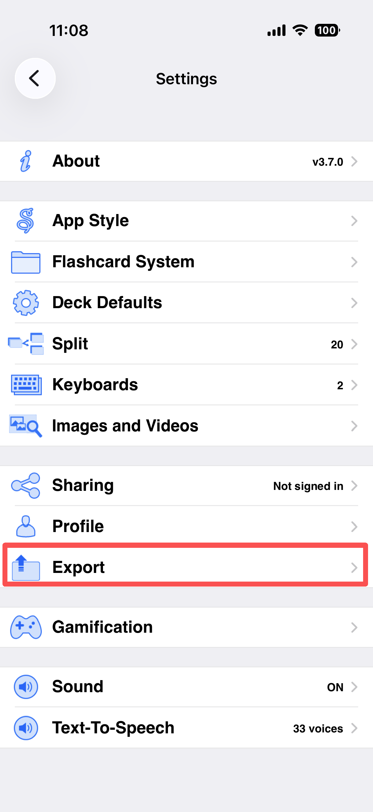 Open Export Settings